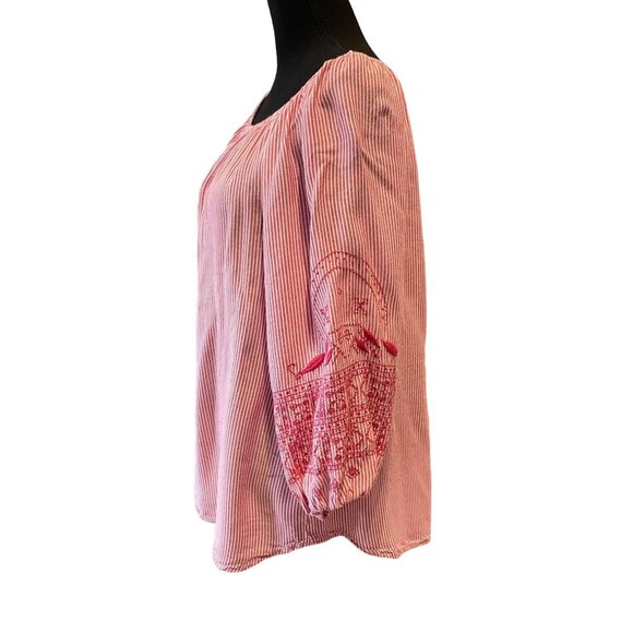 Ladies Medium embroidered striped tunic top boho festival cottage core - Picture 2 of 6